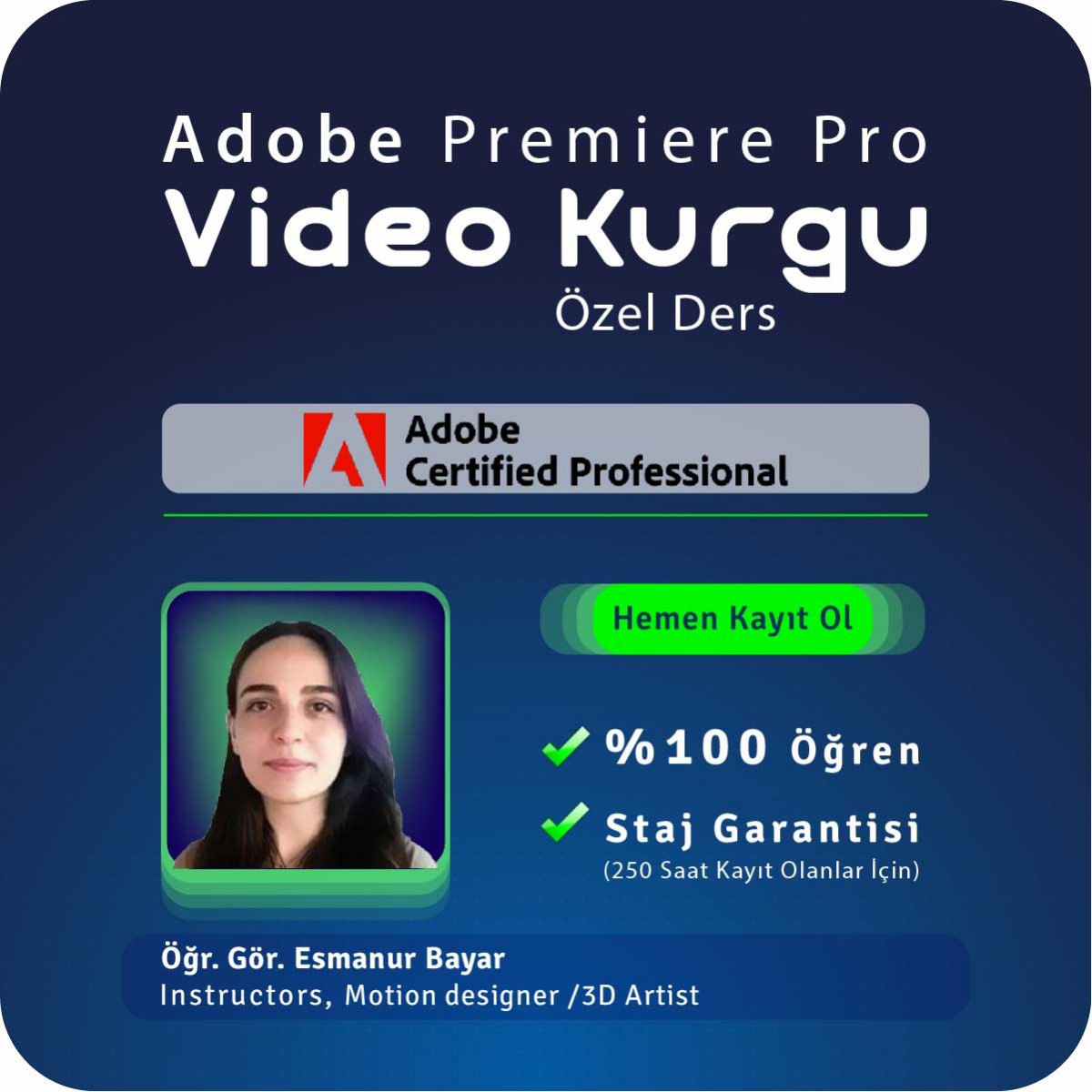Adobe Premiere Pro ile Video Kurgu Özel Ders Yüz yüze