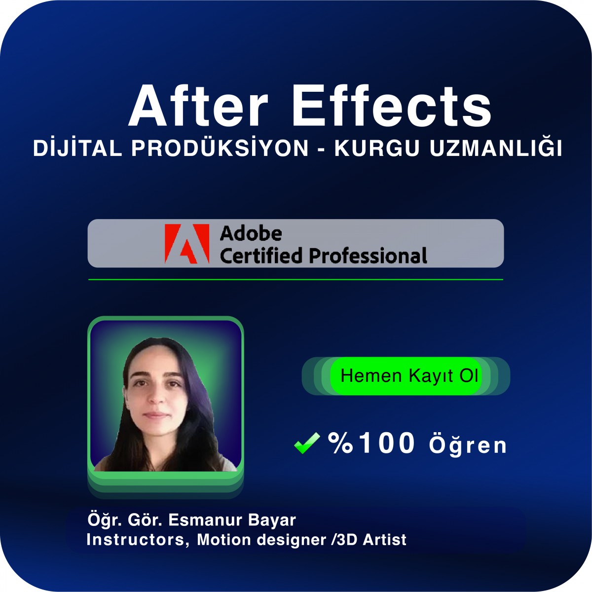 After Effects ile Dijital Prodüksiyon ve Kurgu Uzmanlığı Canlı (Online) Eğitim